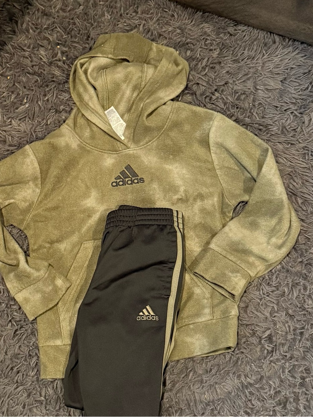 adidas Olive Green & Black Kids Hoodie and Jogger Set